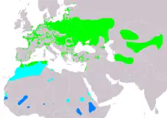 Distribución de Locustella luscinioides