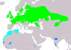 Distribución de Locustella naevia