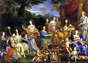 La familia de Luis XIV como dioses del Olimpo, 1670 por Jean Nocret.