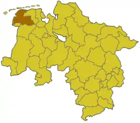 Lage des Landkreises Aurich in Niedersachsen