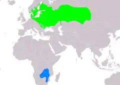 Distribución de Luscinia luscinia