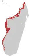 Distribución de Anas bernieri en la isla de Madagascar.