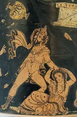 El rey tracio Licurgo masacrando a su familia, detalle. Vaso epónimo del Pintor de Licurgo, Museo Británico.