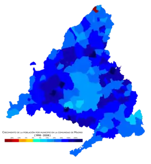 Crecimiento de la población por municipio entre 1998 y 2008