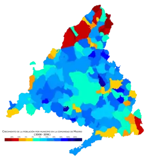 Crecimiento de la población por municipio entre 2008 y 2018