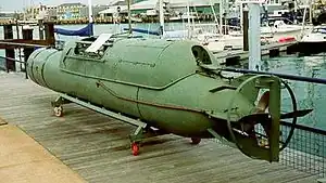 Original Maiale (torpedo humano italiano) en un museo del Reino Unido.