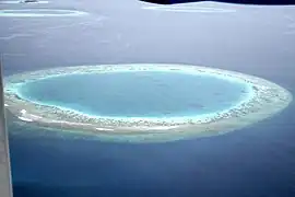 En la medida que las islas se hunden en el mar, los corales crecen para compensar el nivel en ascenso del agua en el atolón