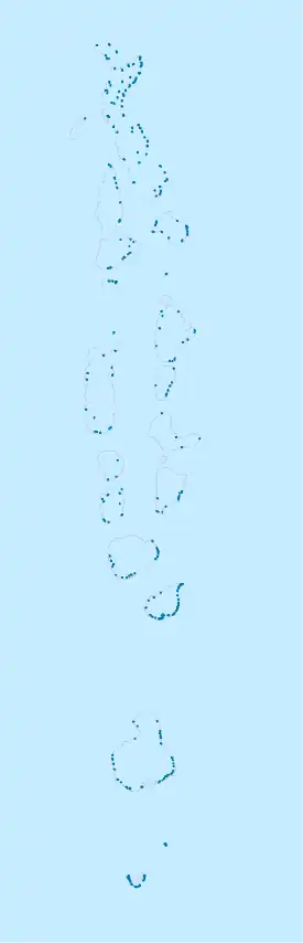 Mapa de Maldivas con la marca de la ubicación de Baros