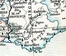 La Provenza en el Reino de Arlés (Sacro Imperio Romano Germánico) en 1184