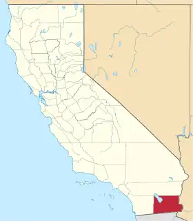 Mapa de California con la ubicación del condado de Imperial