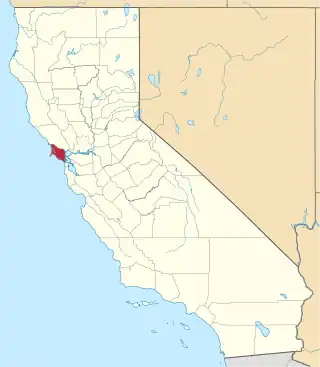 Mapa de California con la ubicación del condado de Marin