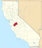 Mapa de California con la ubicación del condado de Merced