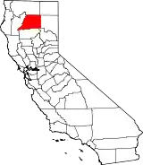 Mapa de California con la ubicación del condado de Shasta