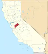 Mapa de California con la ubicación del condado de Stanislaus