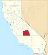 Mapa de California con la ubicación del condado de Tulare