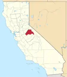 Mapa de California con la ubicación del condado de Tuolumne