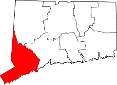 Mapa de Connecticut con la ubicación del condado de Fairfield