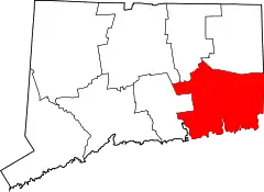 Mapa de Connecticut con la ubicación del condado de New London