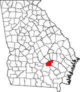 Mapa de Georgia con la ubicación del condado de Jeff Davis