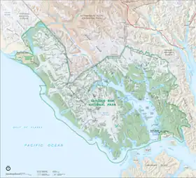 Localización de la bahía Lituya (mapa del Parque nacional y reserva de la Bahía de los Glaciares)