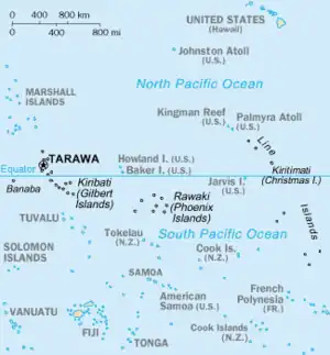 Localización de las islas Fénix (Rawaki).