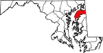 Mapa de Maryland con la ubicación del condado de Kent