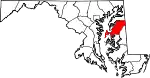 Mapa de Maryland con la ubicación del condado de Queen Anne's