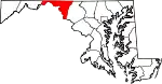 Mapa de Maryland con la ubicación del condado de Washington