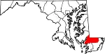 Mapa de Maryland con la ubicación del condado de Wicomico