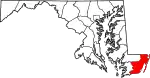 Mapa de Maryland con la ubicación del condado de Worcester