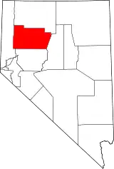 Mapa de Nevada con la ubicación del condado de Pershing