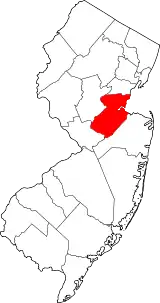 Mapa de Nueva Jersey con la ubicación del condado de Middlesex