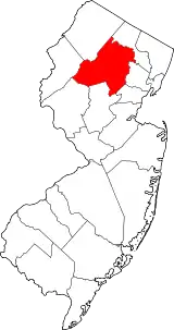 Mapa de Nueva Jersey con la ubicación del condado de Morris