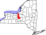 Mapa de Nueva York con la ubicación del condado de Cayuga