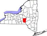Mapa de Nueva York con la ubicación del condado de Chenango