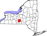 Mapa de Nueva York con la ubicación del condado de Tompkins
