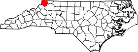 Mapa de Carolina del Norte con la ubicación del condado de Ashe