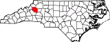 Mapa de Carolina del Norte con la ubicación del condado de Caldwell