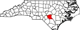 Mapa de Carolina del Norte con la ubicación del condado de Cumberland
