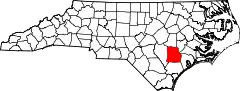 Mapa de Carolina del Norte con la ubicación del condado de Duplin