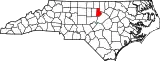 Mapa de Carolina del Norte con la ubicación del condado de Durham