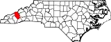 Mapa de Carolina del Norte con la ubicación del condado de Haywood