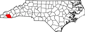 Mapa de Carolina del Norte con la ubicación del condado de Macon