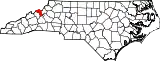 Mapa de Carolina del Norte con la ubicación del condado de Mitchell