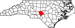 Mapa de Carolina del Norte con la ubicación del condado de Moore