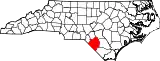 Mapa de Carolina del Norte con la ubicación del condado de Robeson