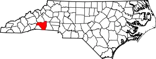 Mapa de Carolina del Norte con la ubicación del condado de Rutherford