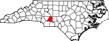 Mapa de Carolina del Norte con la ubicación del condado de Stanly