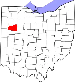 Mapa de Ohio con la ubicación del condado de Allen