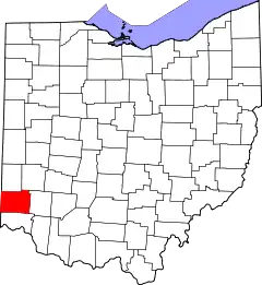 Mapa de Ohio con la ubicación del condado de Butler